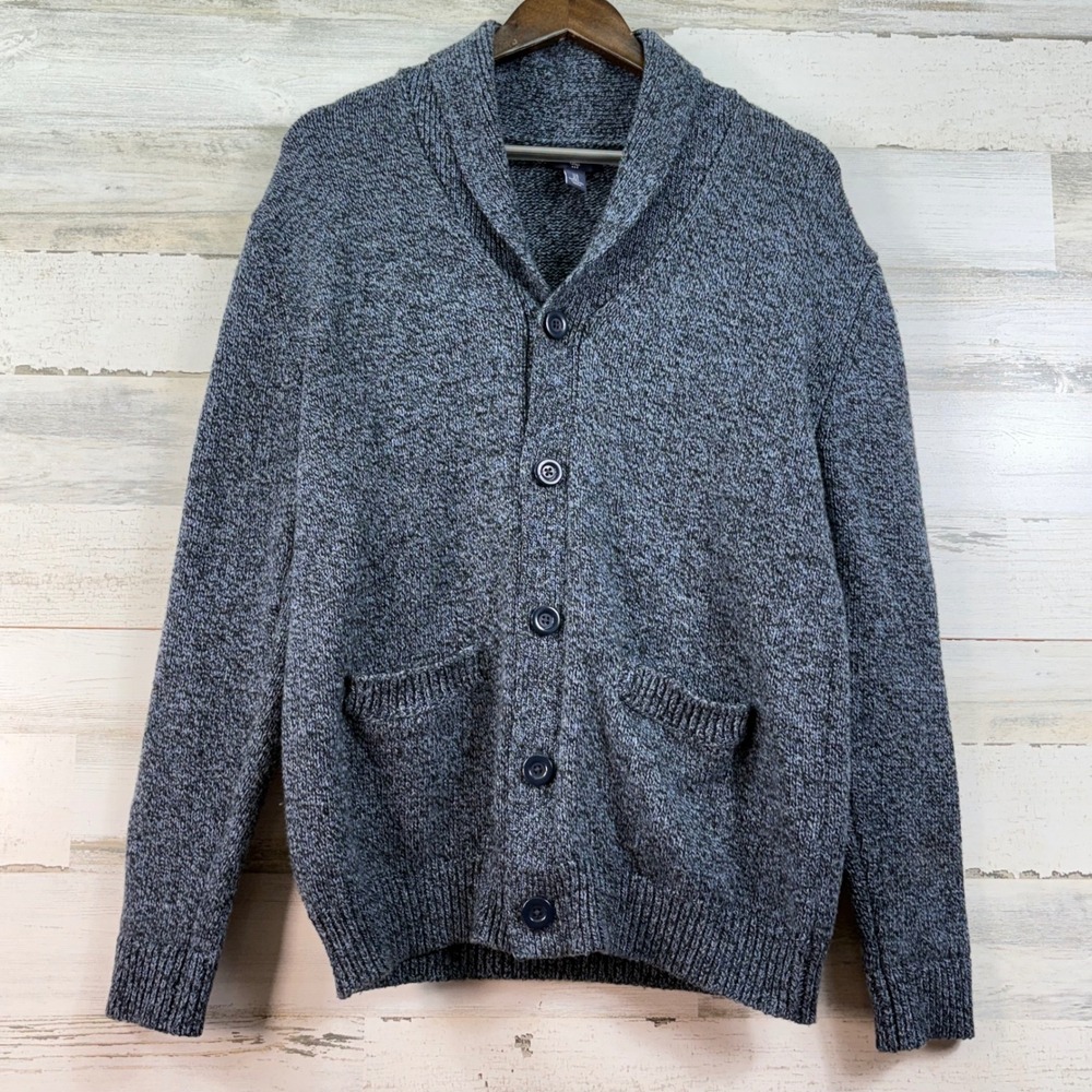 Gap Mens Blue Heather Shawl Collar Cardigan Sweater Ribbed Knit Small Grandpa
